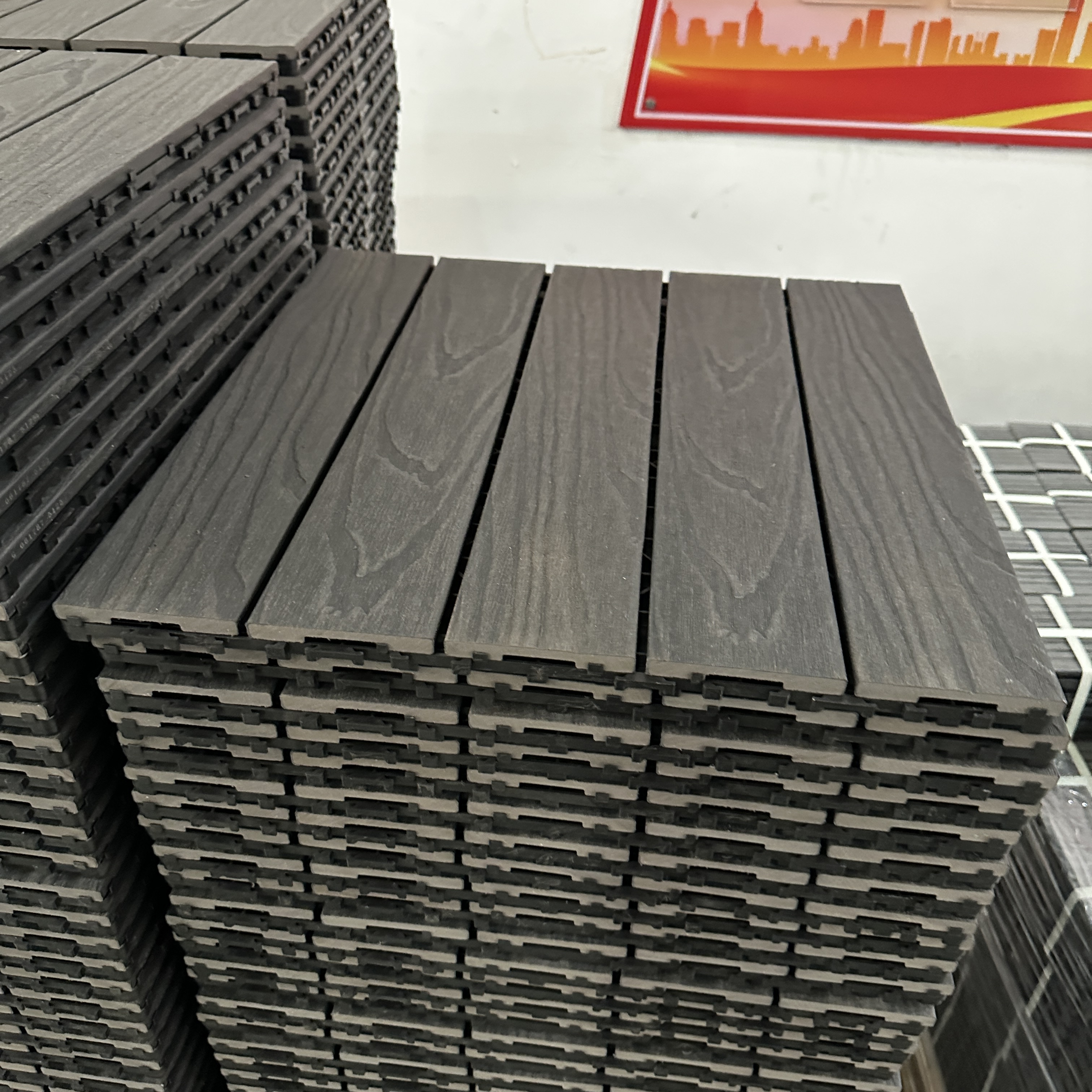 Brushed Outdoor Tiles WPC Square Waterproof Decking Interlocking Design Outdoor Drainage Factory Direct WPC Decking Tiles Modern Brushed WPC Outdoor Flooring