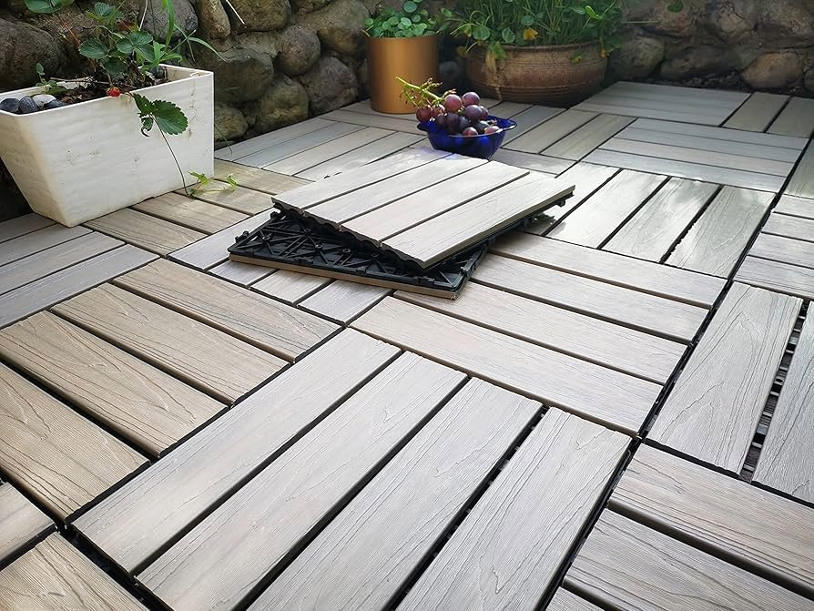 Black wood-plastic flooring tiles DIY outdoor flooring patio interlocking flooring garden terrace