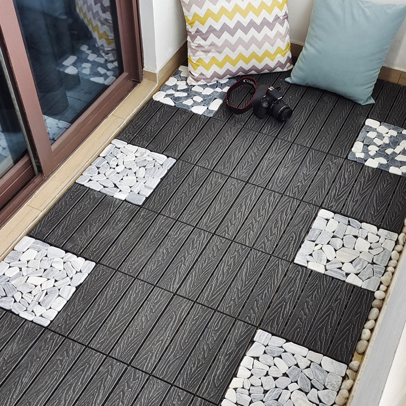 Wood-plastic DIY flooring, waterproof and UV-resistant wood-plastic deck tiles, 22mm interlocking, for outdoor gardens, patios and balconies