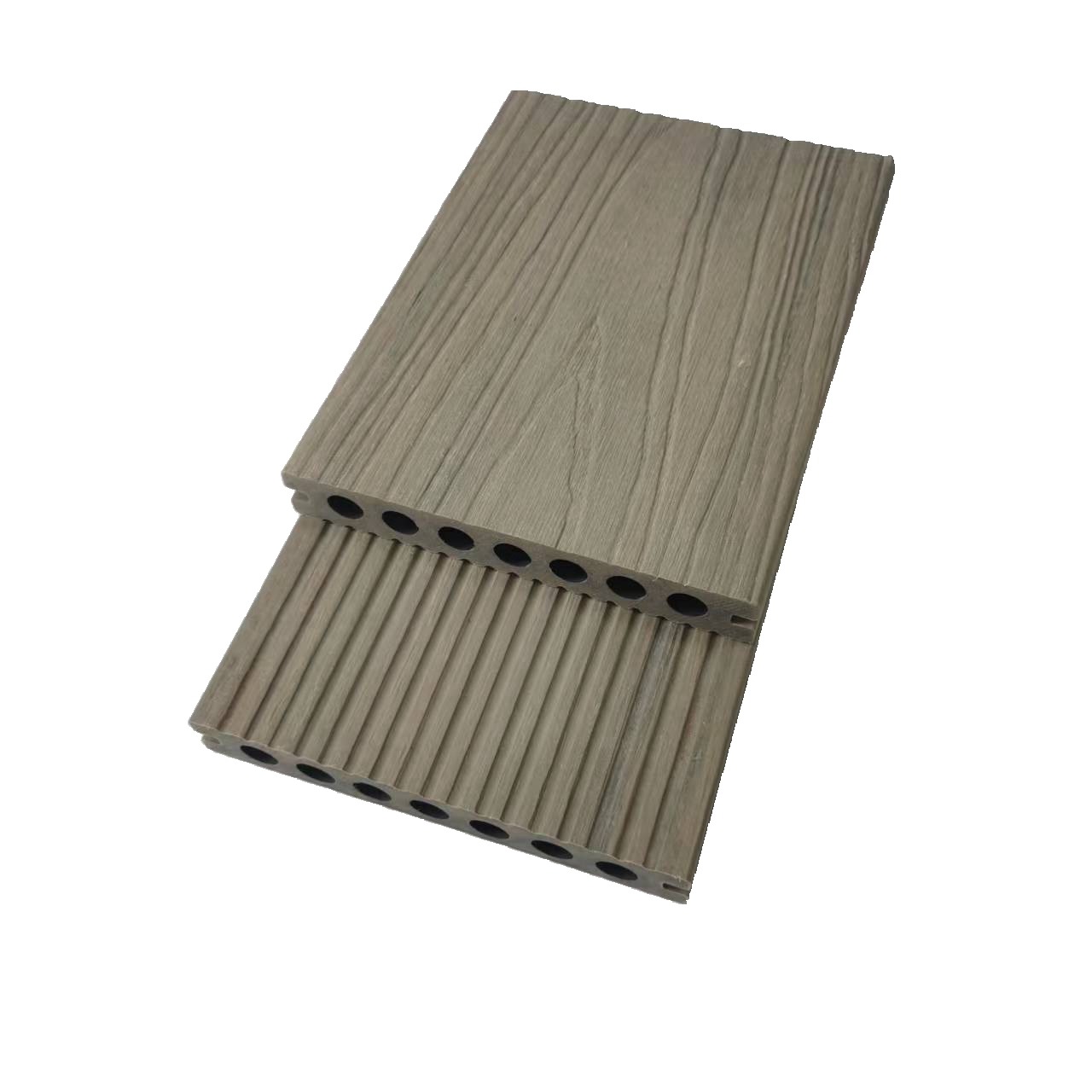Light Gray Brushed Round Hole WPC Co Extruded Deck