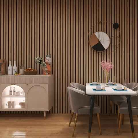 Samples Natural Oak And Walnut Wood Veneer MDF Slat Wall Akupanel Acoustic PVC Panels Sound Proof Acoustic Panels for Indoor