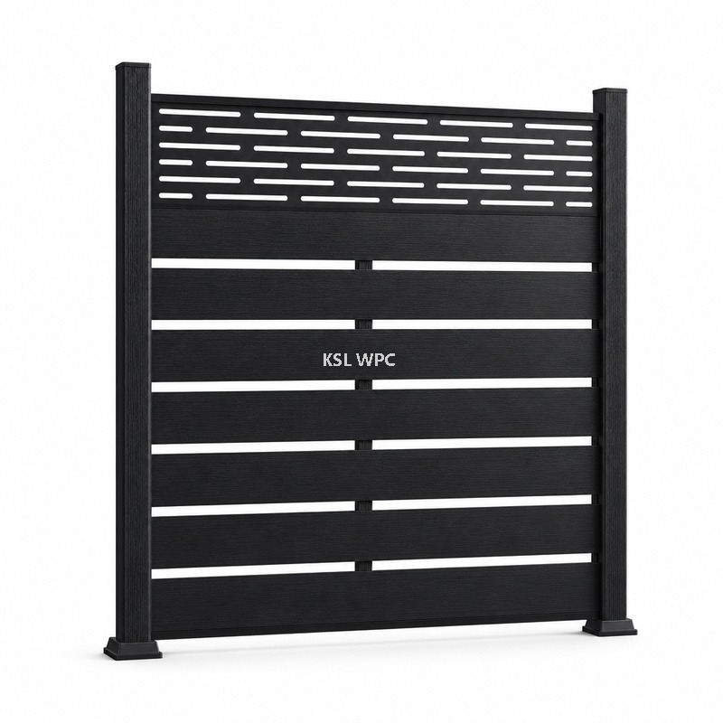 WPC Privacy Fence Panel with Decorative Slotted Lattice