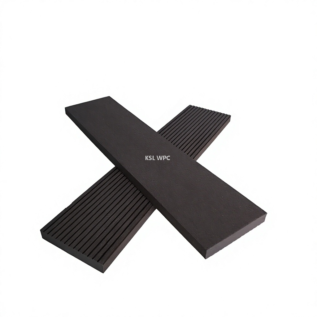 co-extruded dark grey WPC deck edge trim L shape patio skirting