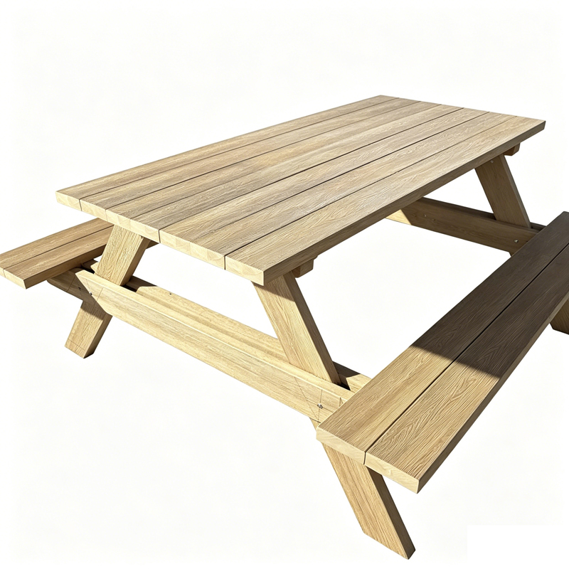 WPC outdoor picnic bench set with table and two benches, waterproof and UV-resistant composite material