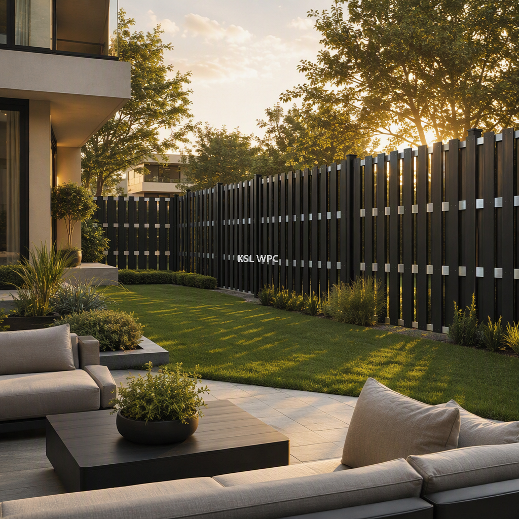 Outdoor Luxury Villa Backyard Installation with Vertical WPC Privacy Fencing