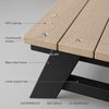 WPC picnic table dimensions 1800 mm length and 1300 mm width with black steel A-frame callouts