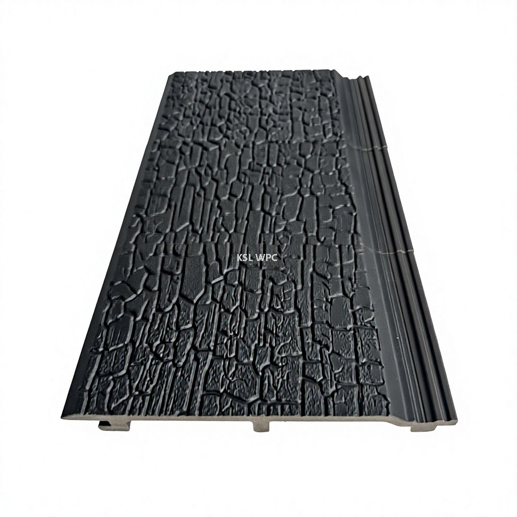 156x21mm Black Shou Sugi Ban WPC Exterior Wall Cladding Panel on Pure White Background