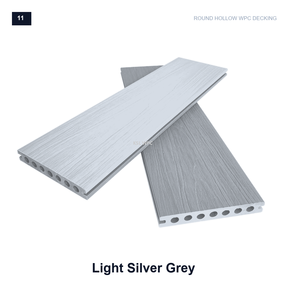 Light silver grey round hollow WPC decking boards with wood grain finish