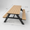 1800 mm WPC picnic table with two integrated benches and black steel A-frame legs, white background
