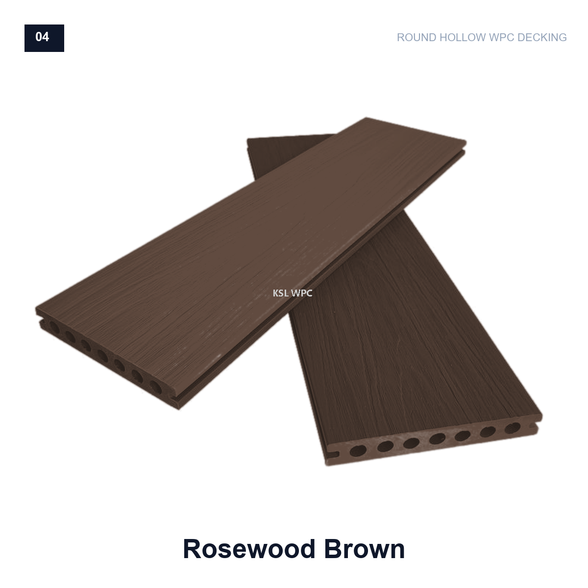 Rosewood brown round hollow WPC decking boards with wood grain finish