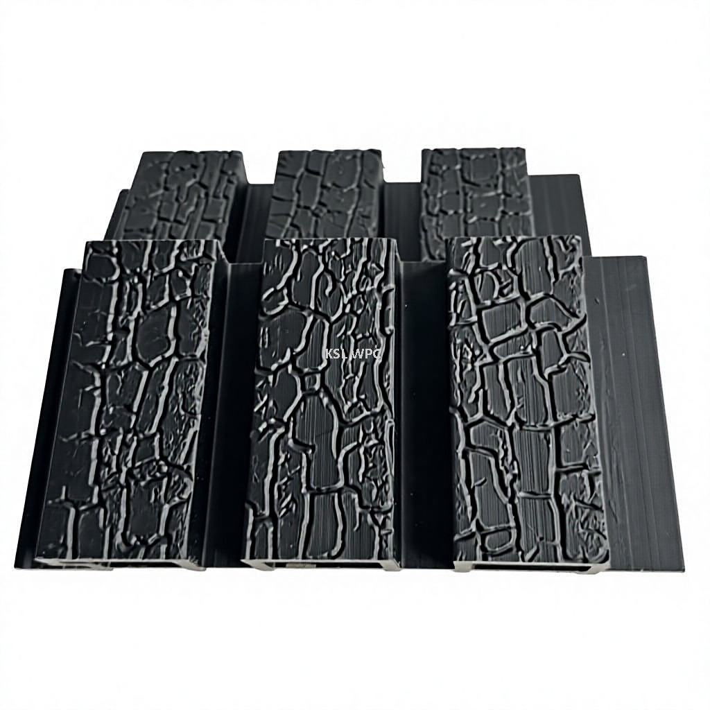 3D Charred Shou Sugi Ban Texture and Waterproof Features of Black WPC Great Wall Panel