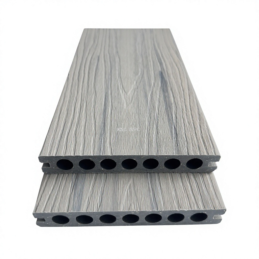Close-up scratch resistant surface of co-extruded WPC deck board