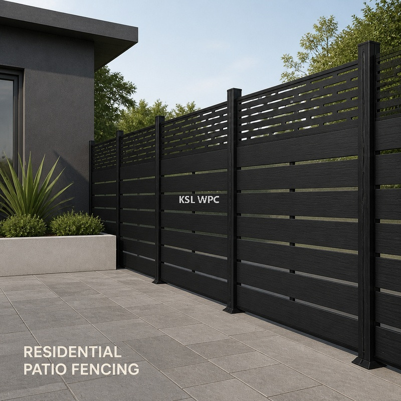 WPC Privacy Fence Panel with Decorative Slotted Lattice