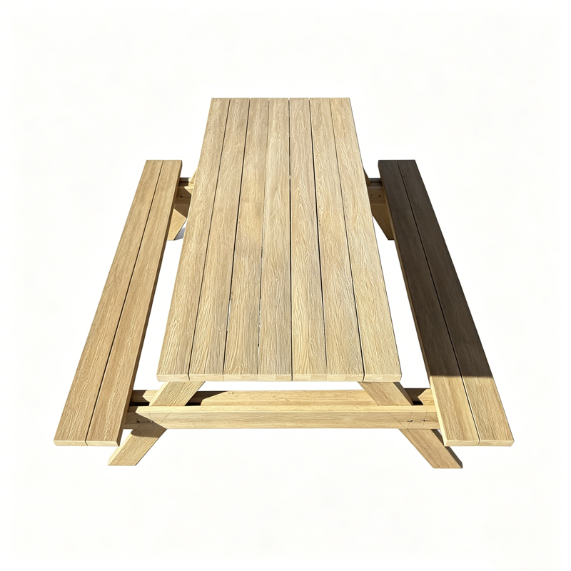 WPC outdoor picnic bench set with table and two benches, waterproof and UV-resistant composite material
