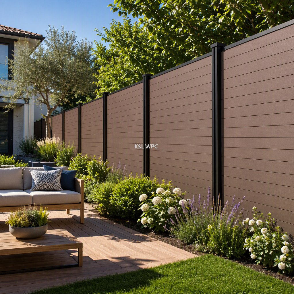 utdoor Luxury Villa Backyard Installation with Vertical WPC Privacy Fencing