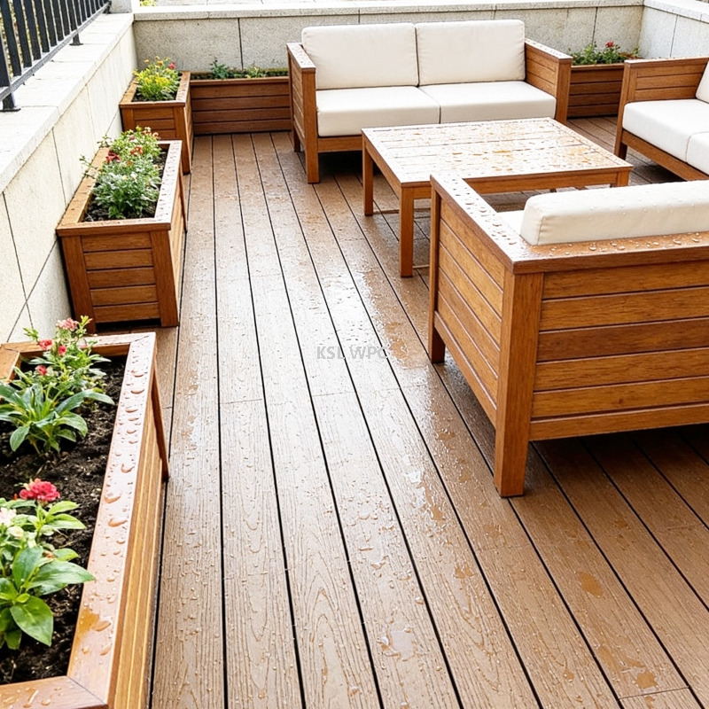 Teak Color Co-extrusion Composite Decking Boards with Wood Grain Texture