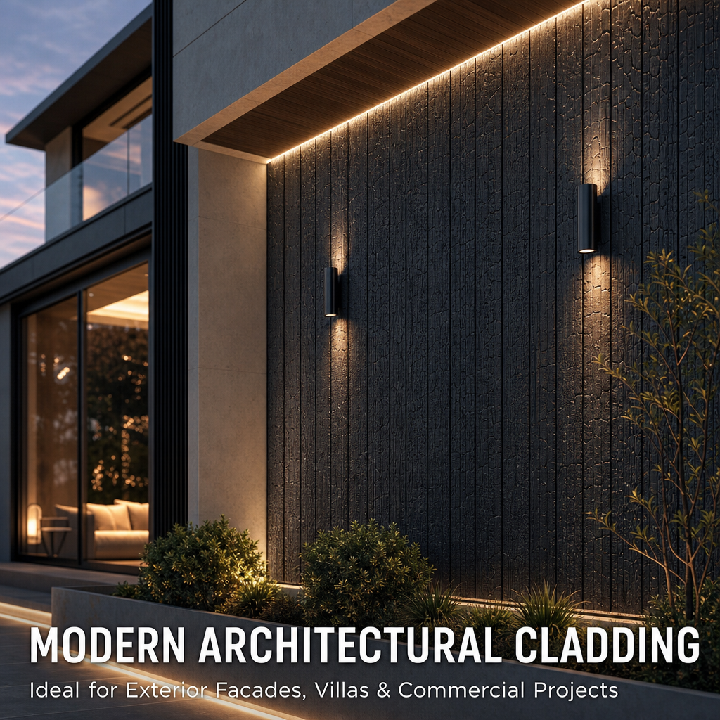  Redefining Architectural Elegance: 3-Flute Black Shou Sugi Ban WPC Exterior Cladding