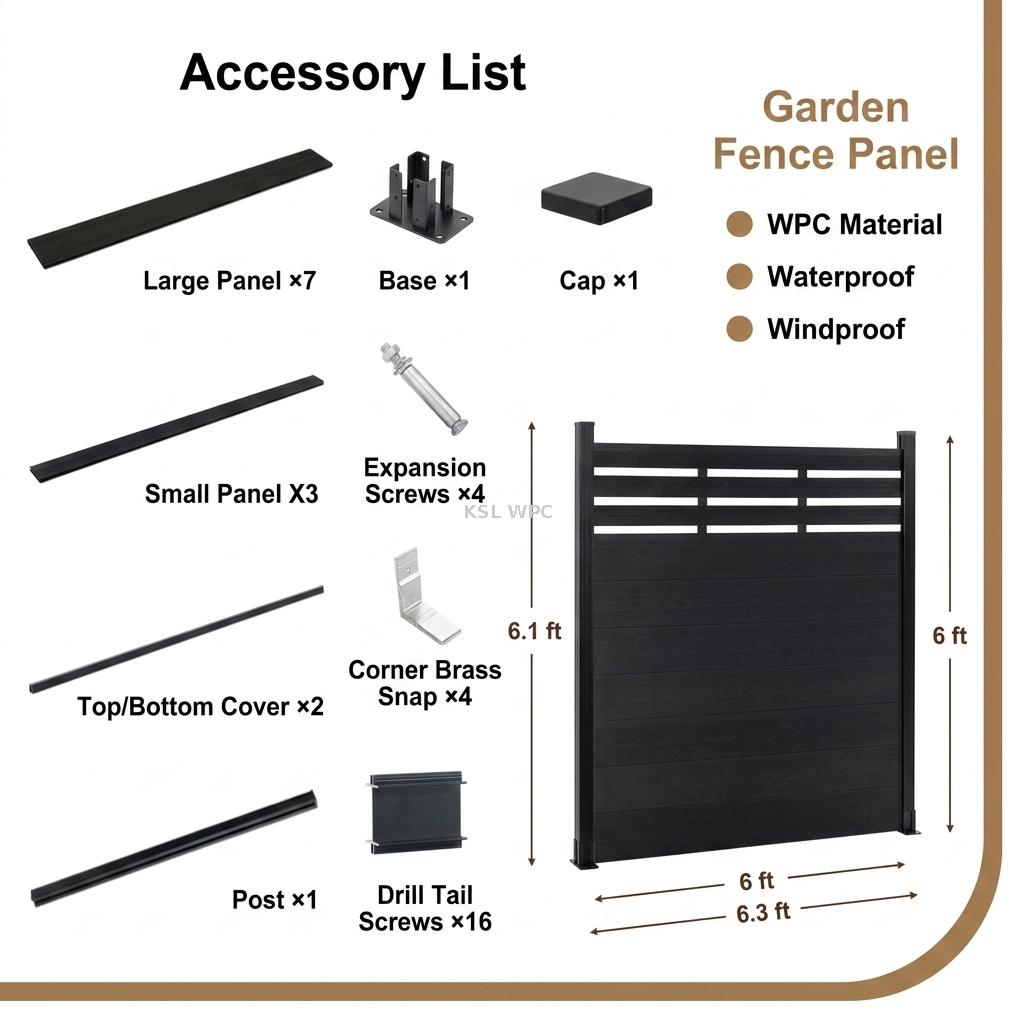 Non-slip grey WPC decking paired with privacy garden wpc fence