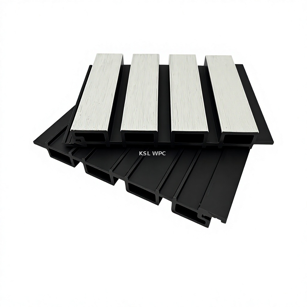 Matte white WPC fluted wall panel TV background interior decoration