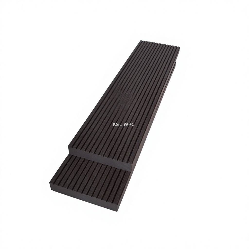 co-extruded dark grey WPC deck edge trim L shape patio skirting