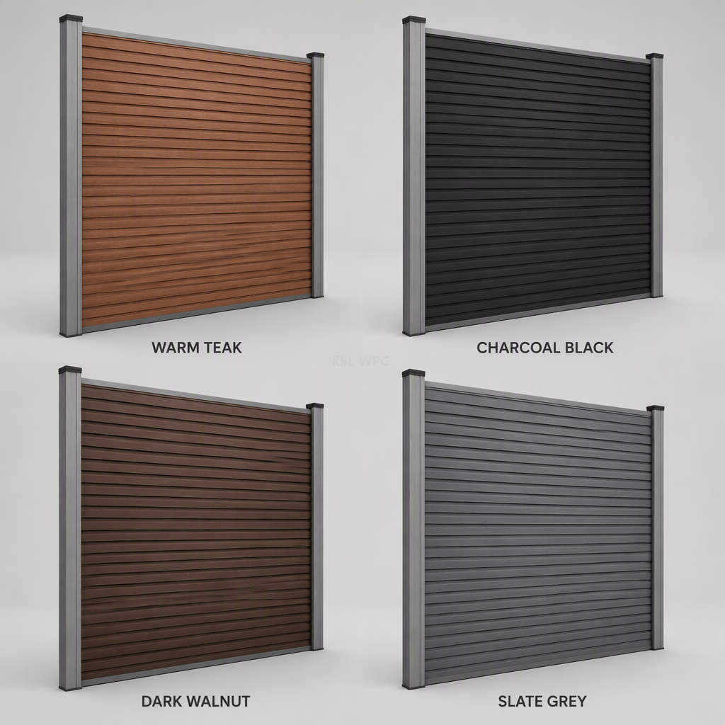 Modern Horizontal Fluted WPC Fence Panel 1800x1800mm Waterproof Wood Plastic Composite Garden Privacy Fencing with Aluminum Posts