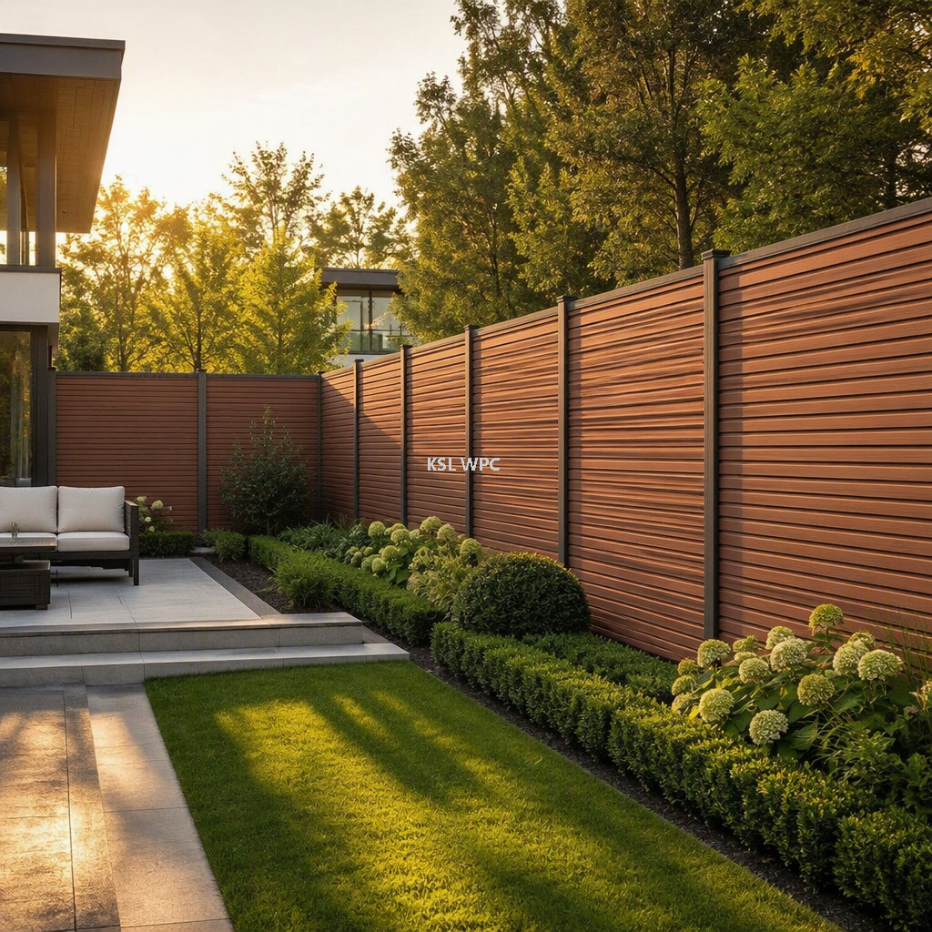 Modern Horizontal Fluted WPC Fence Panel 1800x1800mm Waterproof Wood Plastic Composite Garden Privacy Fencing with Aluminum Posts