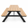 WPC picnic table on an outdoor cafe terrace at sunset, waterproof anti-mold UV resistant