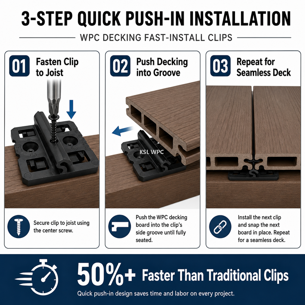 46x46mm Quick Install WPC Decking Clips Hidden Fasteners Heavy Duty Plastic Deck Clamps for Composite Decking Joist Fixing