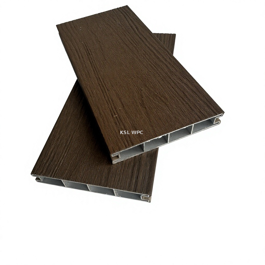 Aluminum core WPC deck installed on backyard patio anti-fade anti-corrosion composite flooring