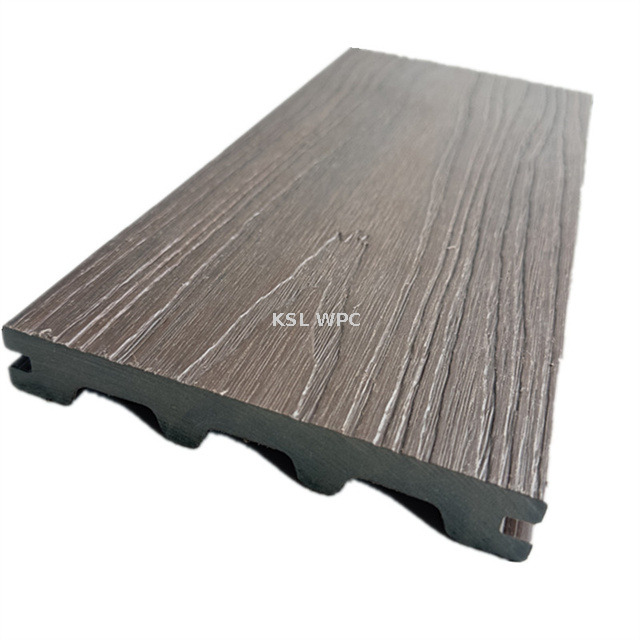 M-shaped solid co-extruded WPC decking ASA capped outdoor patio floor interlocking