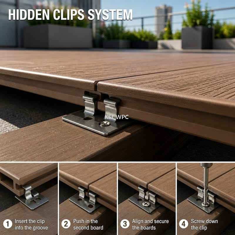 Hidden Metal Fastener System for WPC Outdoor Terrace Decking