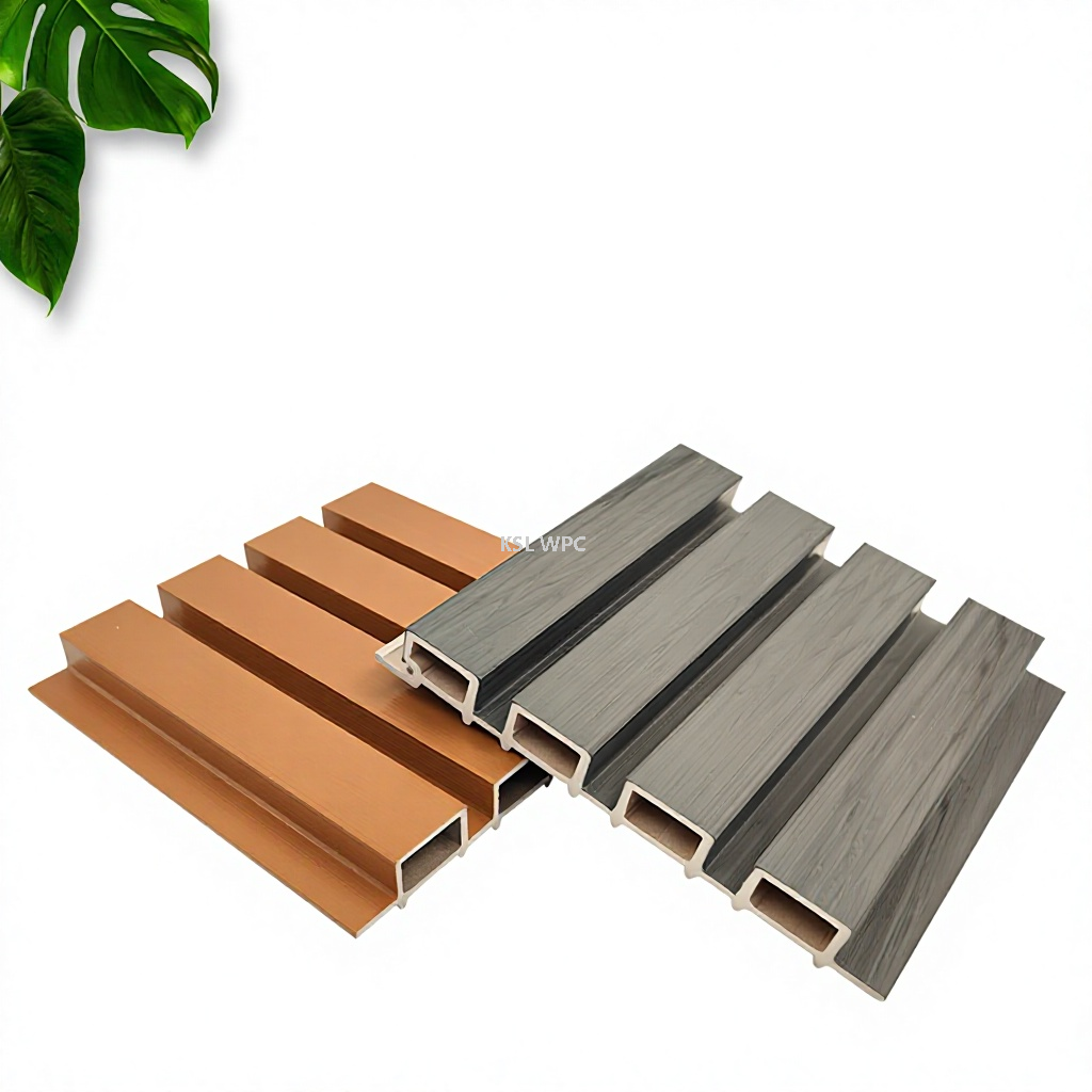 Close‑up cross‑section view displays ASA cap‑layer thickness on WPC wall cladding, durable outdoor UV‑stable wall siding