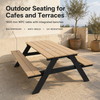 Two people seated at a WPC picnic table with integrated benches in a garden patio
