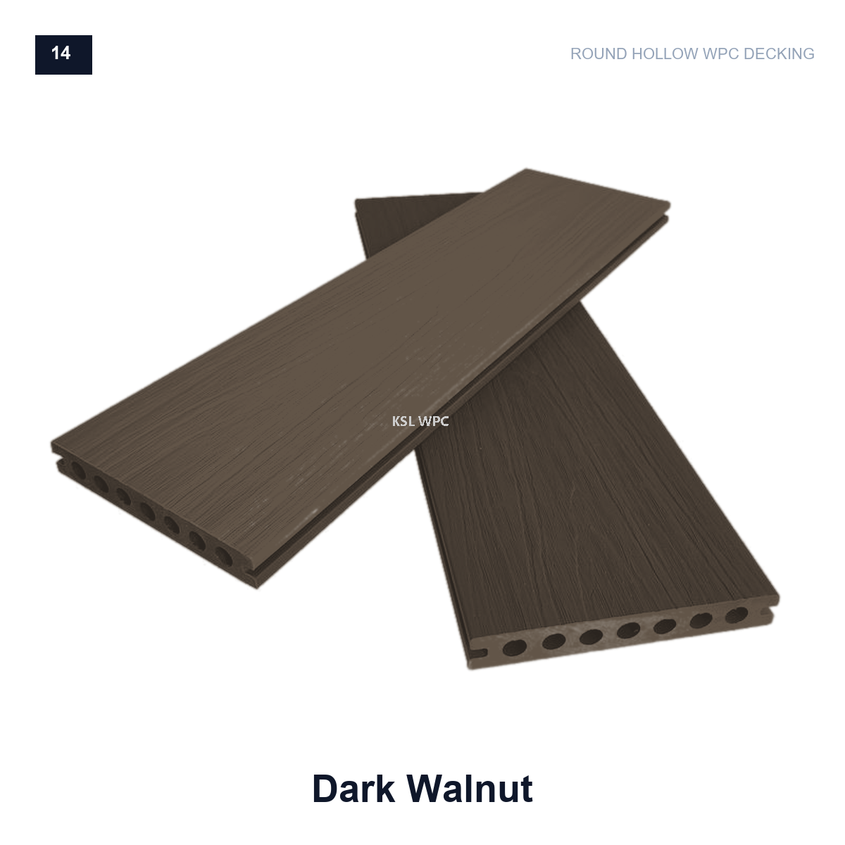 Dark basalt grey round hollow WPC decking boards with wood grain finish