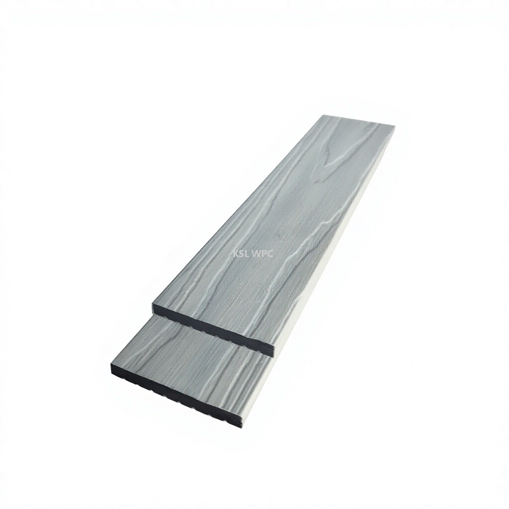 co-extruded dark grey WPC deck edge trim L shape patio skirting