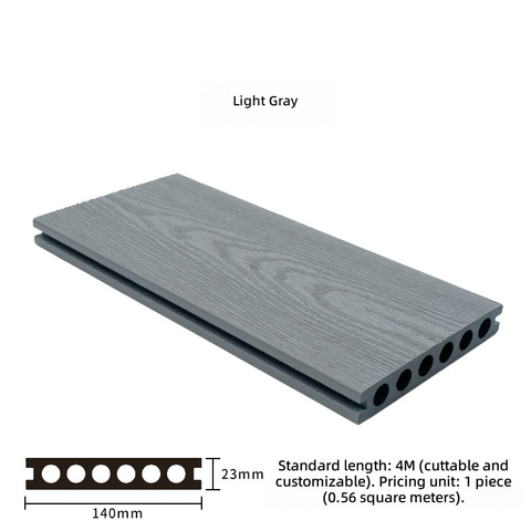 3D Embossed Light Gray WPC Decking Board 140x23mm Hollow