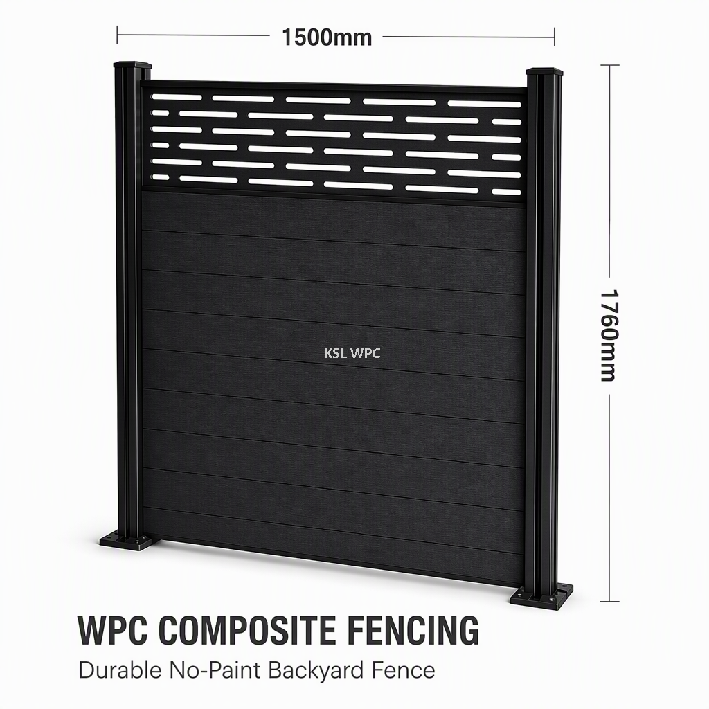 1500x1760mm Modern WPC Composite Fence Panel with Aluminum Post Durable No-Paint Garden Privacy Fencing Direct Factory