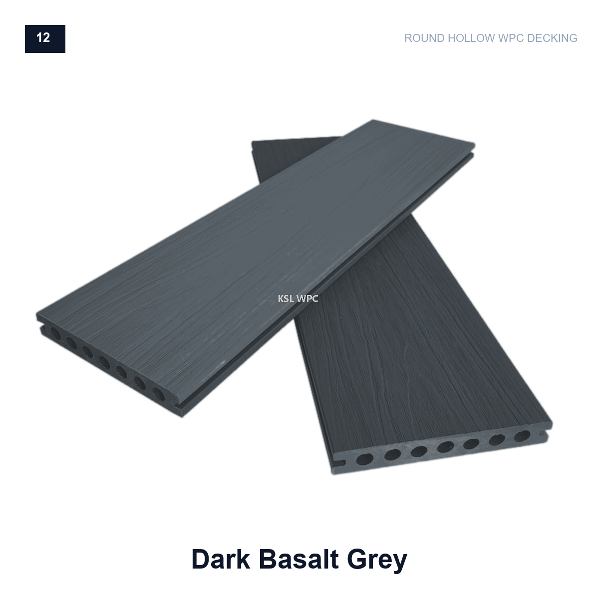 Dark basalt grey round hollow WPC decking boards with wood grain finish