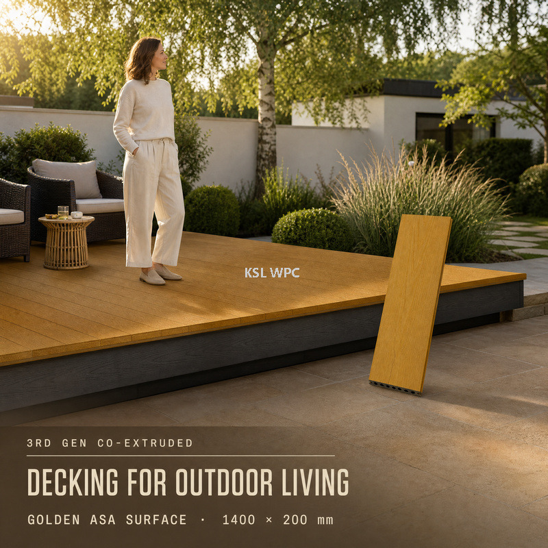 KSL 3rd Gen ASA Co-Extruded Decking Board 1400x200mm Charcoal Wood Grain Hollow Chamber Profile Deck Board