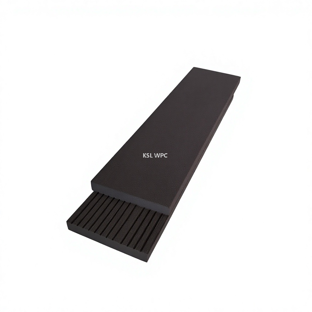 co-extruded dark grey WPC deck edge trim L shape patio skirting