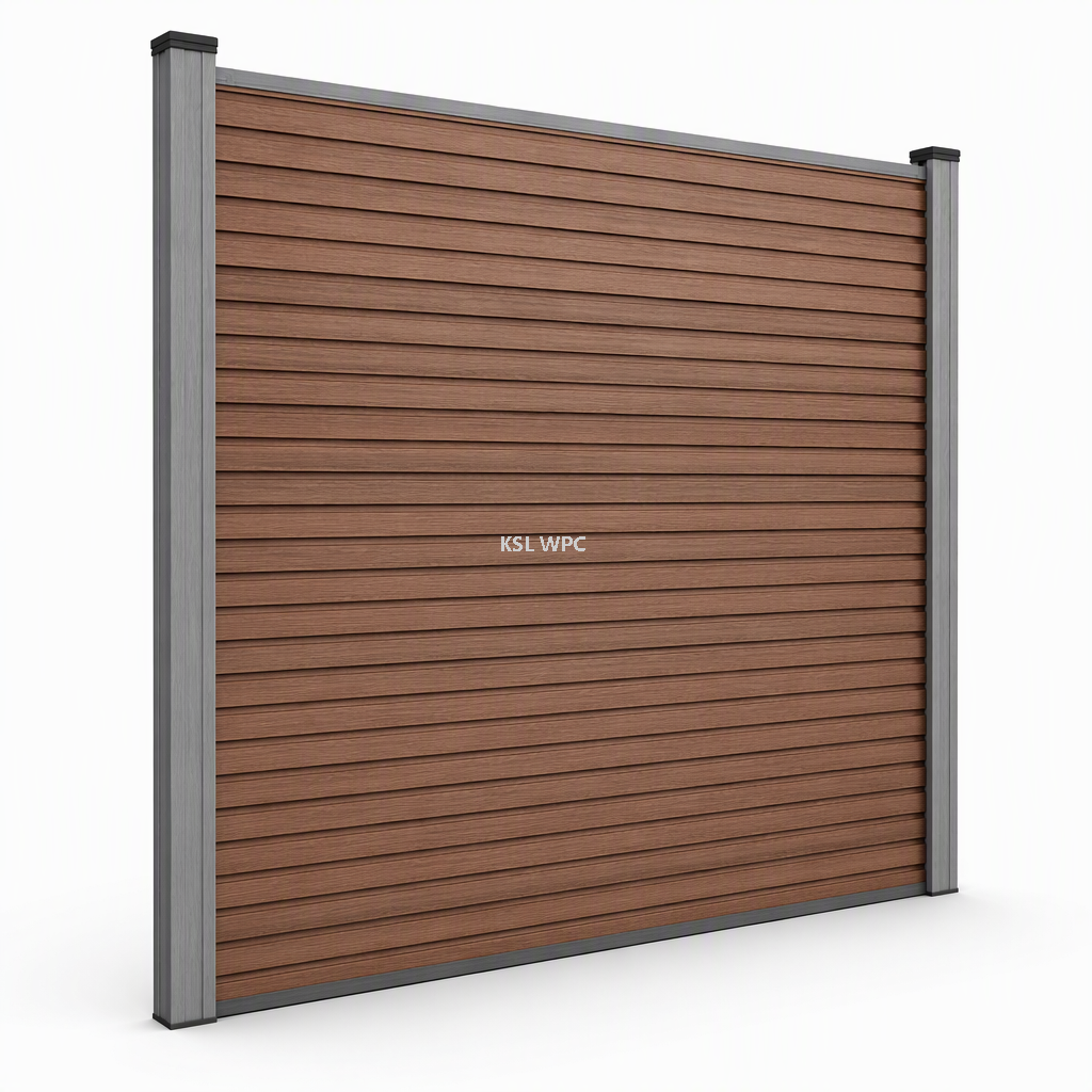 Modern Horizontal Fluted WPC Fence Panel 1800x1800mm Waterproof Wood Plastic Composite Garden Privacy Fencing with Aluminum Posts